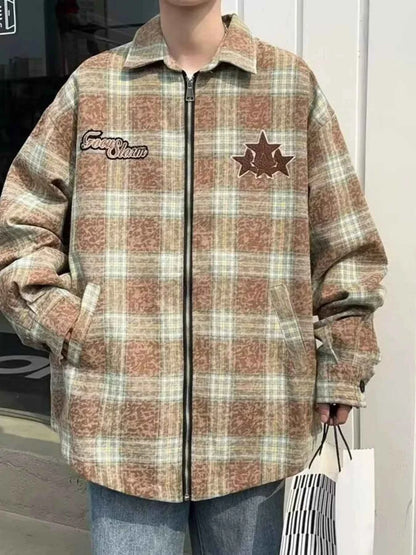 Men's Plaid Zip Up Long Sleeve Jacket