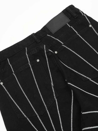 Men's Spider Web Embroidered Flared Jeans