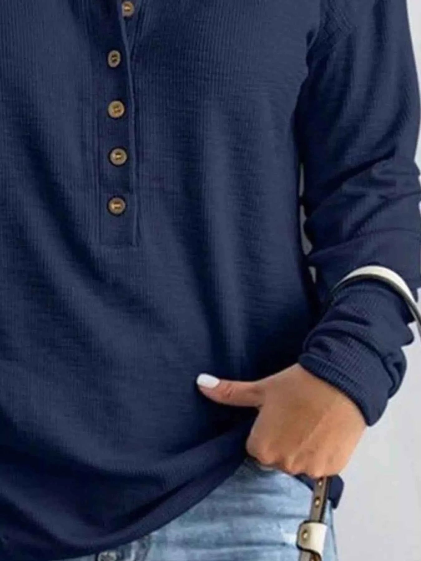 Full Size Button Detail Long Sleeve Top Plus Size