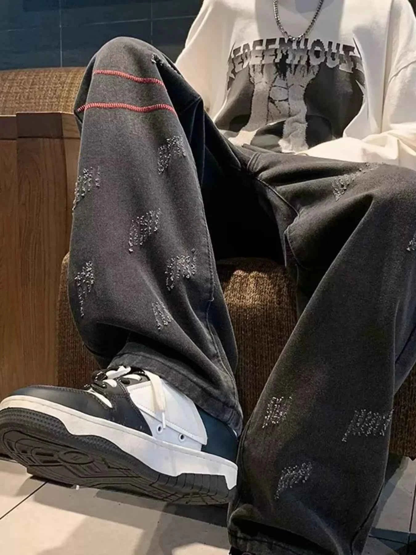 Men's Full Size Washed Wide Leg Jeans Plus Size