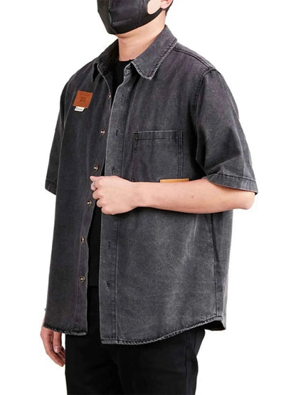 Men's Plus Size Button Up Half Sleeve Denim Shirt