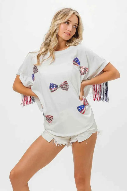 BiBi American Flag Sequin Ribbon T-Shirt
