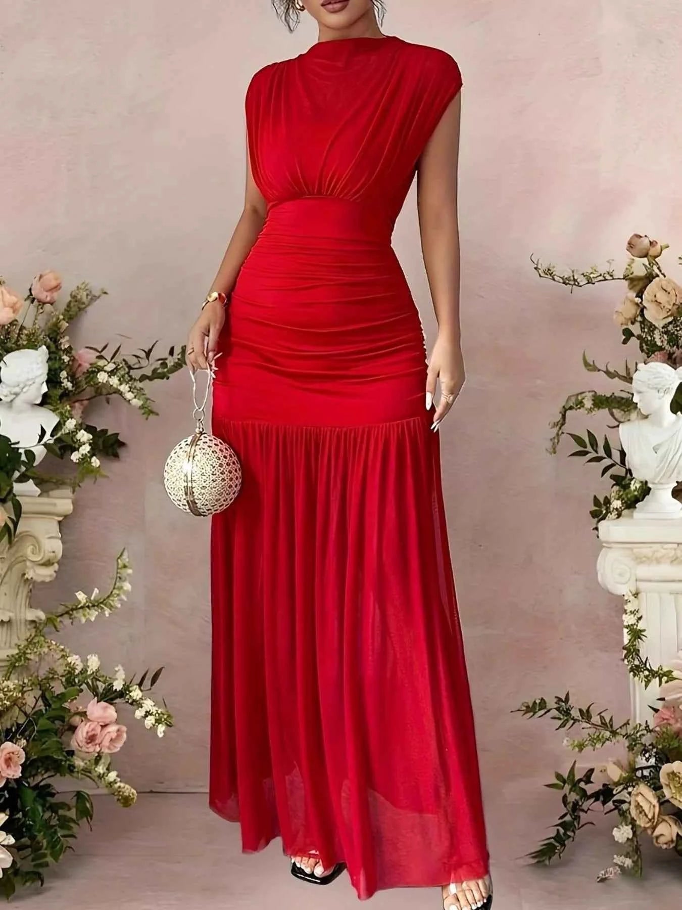 Ruched Cap Sleeve Maxi Dress