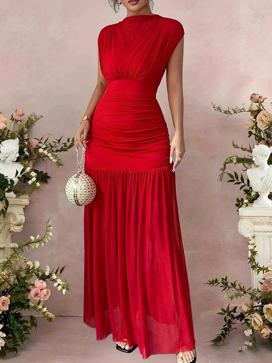 Ruched Cap Sleeve Maxi Dress