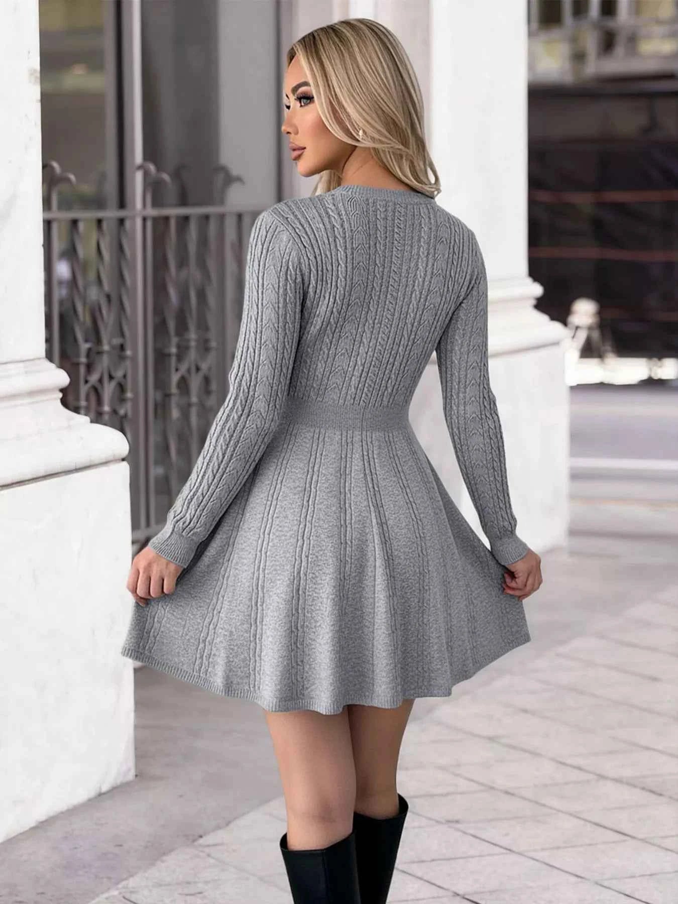 Cable Knit A-Line Sweater Dress