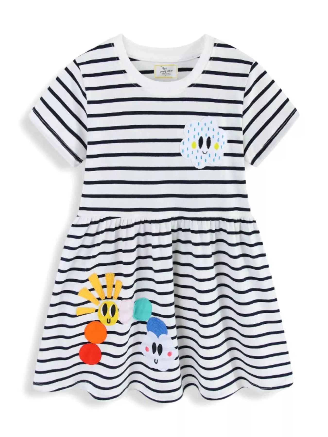 Children's Cute Appliques Striped Round Neck Dress