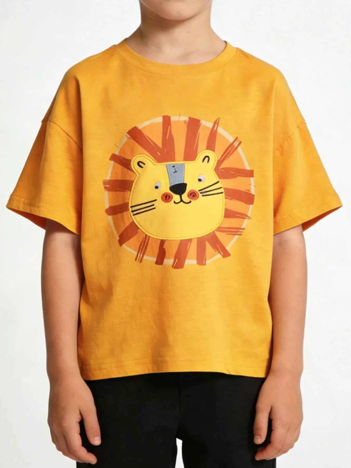 Children's Lion Embroidered Round Neck T-Shirt