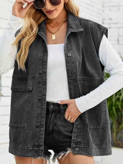 Sleeveless Button-Down Denim Jacket