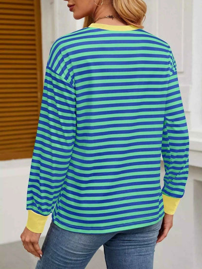 Striped Round Neck Long Sleeve T-Shirt