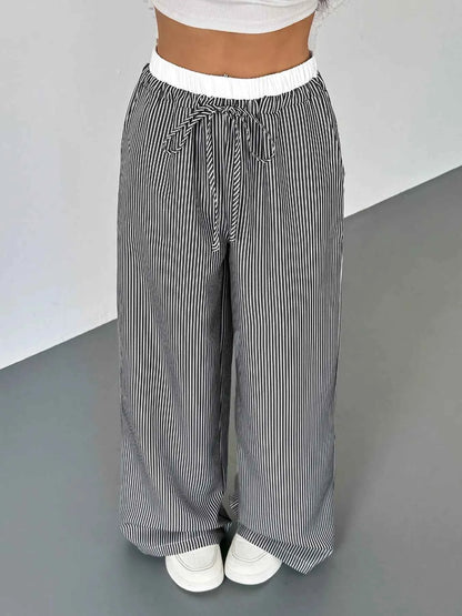Striped Wide Leg Drawstring Pants