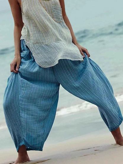 Full Size Striped Wide Leg Casual Pants Plus Size
