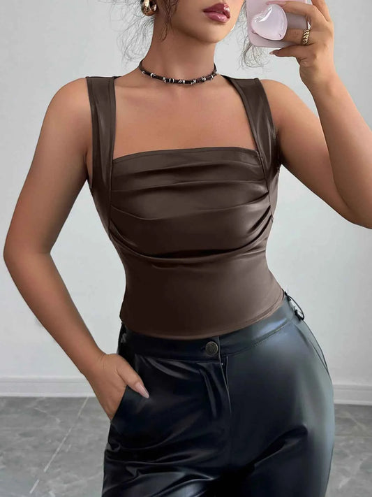 Leather-Look Ruched Tank
