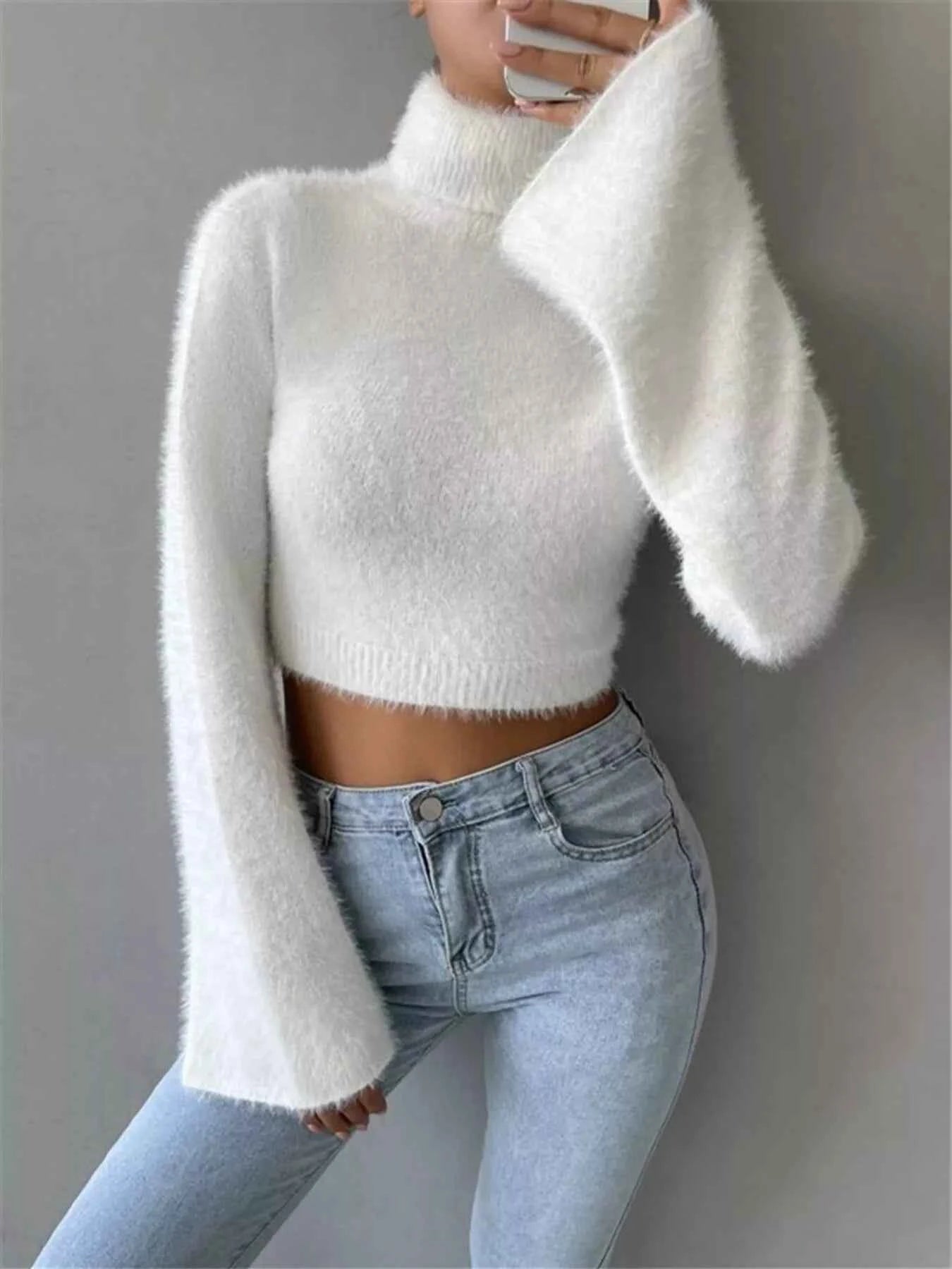 Turtleneck Flare Sleeve Sweater