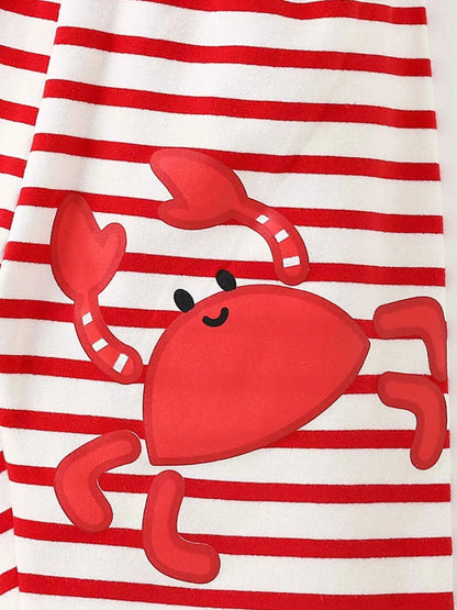 Children's Crab Graphic T-Shirt and Striped Shorts Set