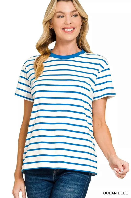 Zenana Striped Round Neck Short Sleeve T-Shirt