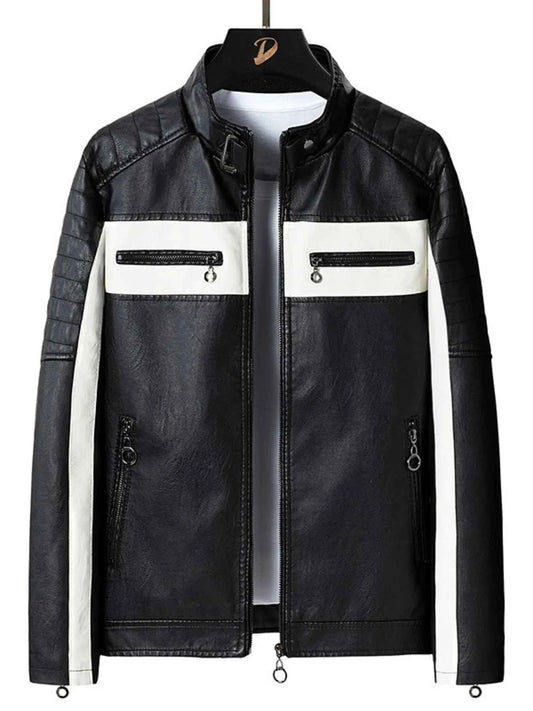 Men's Plus Size Zip Up Long Sleeve Contrast Jacket