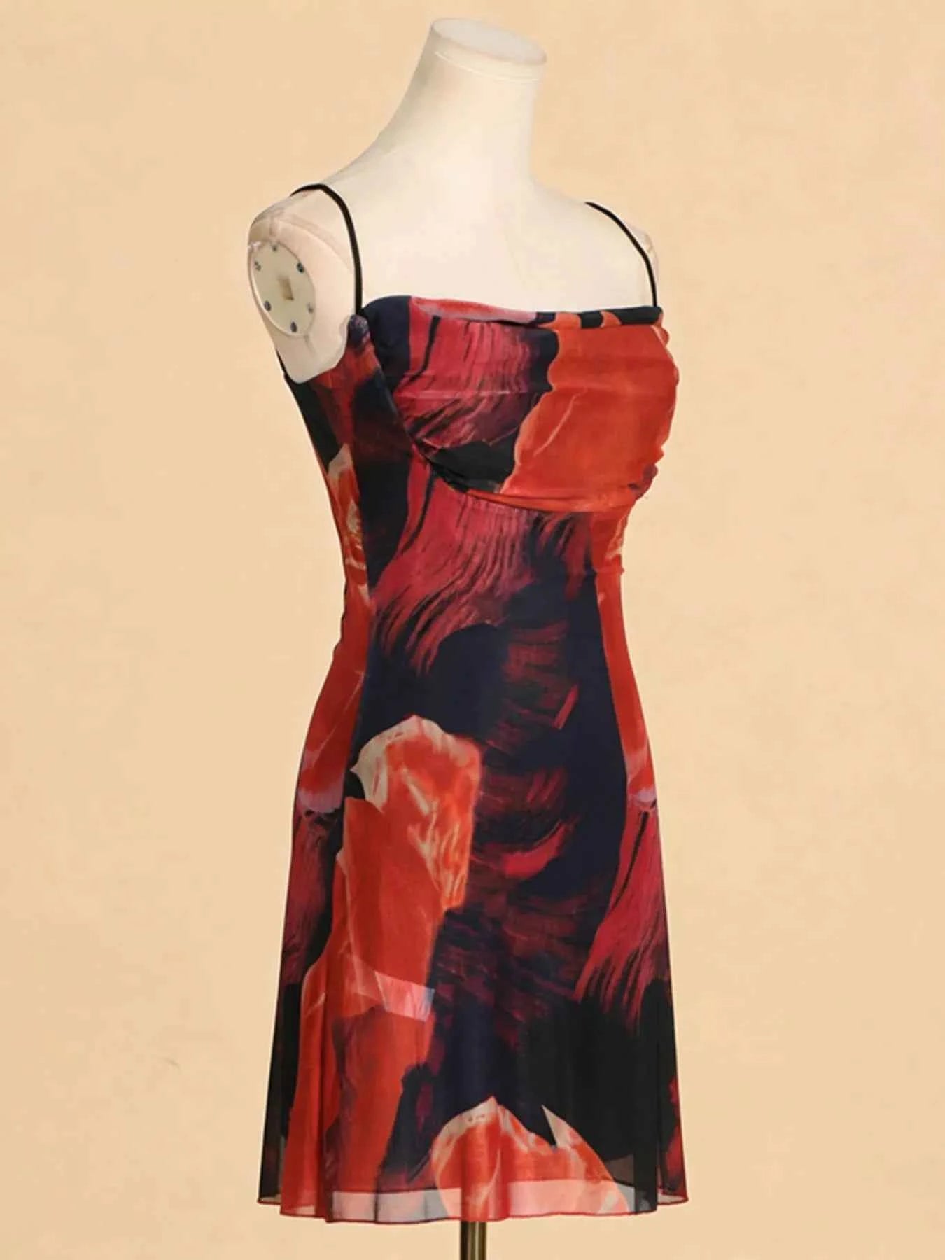 Printed Spaghetti Strap Mini Dress