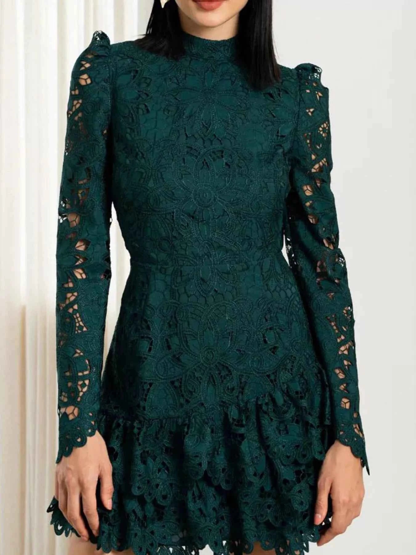Lace Mock Neck Long Sleeve Mini Dress