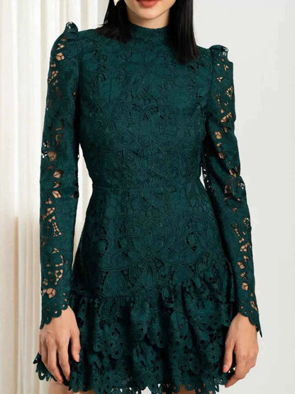 Lace Mock Neck Long Sleeve Mini Dress