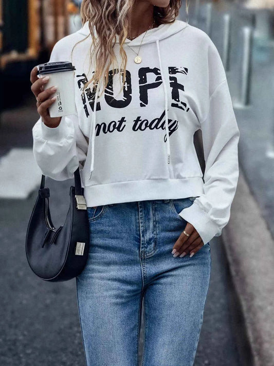 Letter Graphic Long Sleeve Drawstring Hoodie