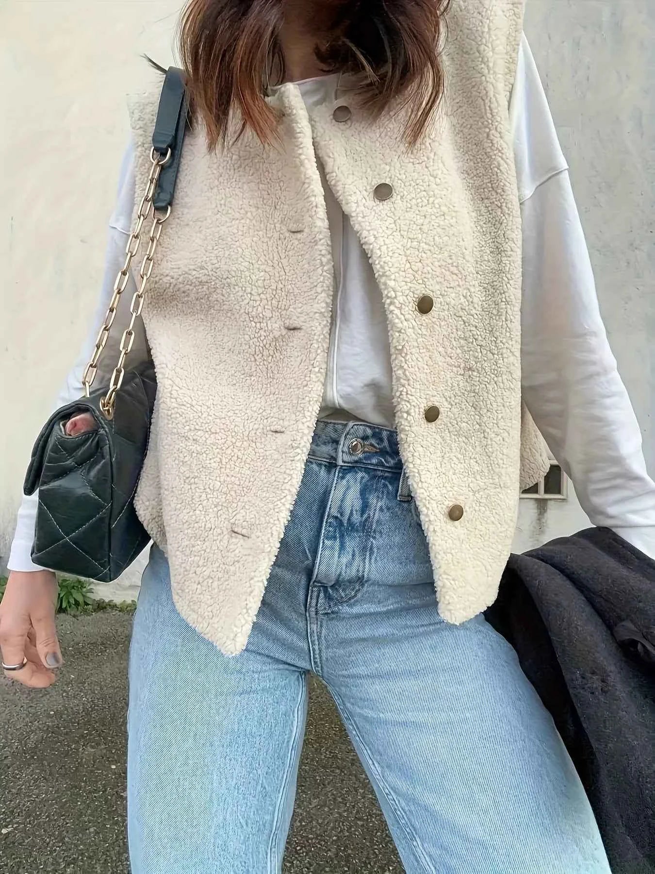 Button-Down Sherpa Vest Coat