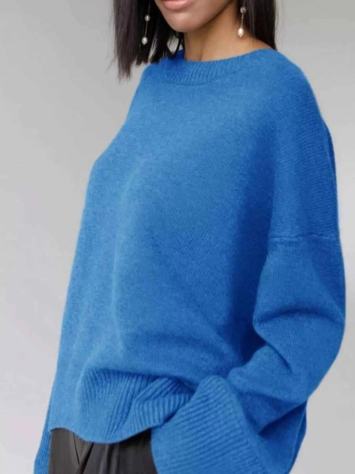 Ribbed Hem Round Neck Sweater