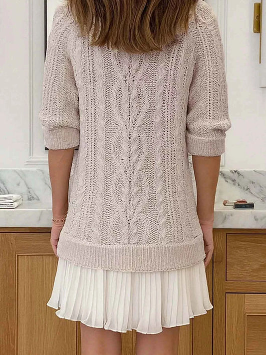 Full Size Cable Knit Pleated Hem Sweater Dress Plus Size