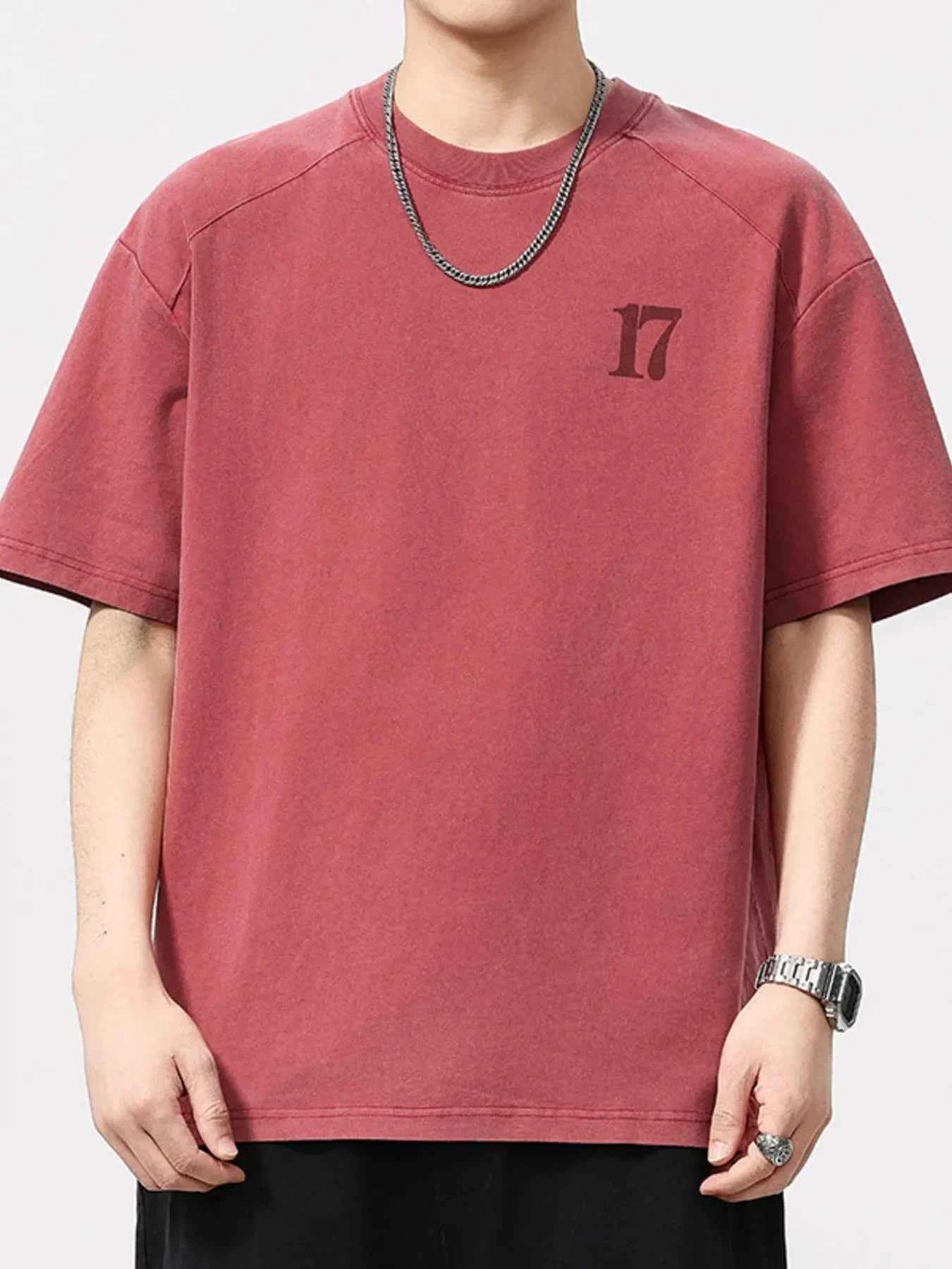 Men's Plus Size Vintage Washed Number 17 Oversized T-Shirt