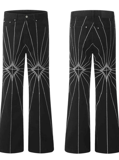 Men's Spider Web Embroidered Flared Jeans