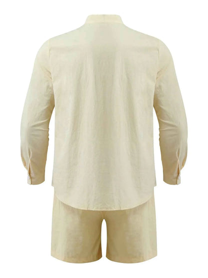 Men's Full Size Button Up Long Sleeve Shirt and Shorts Set Plus Size