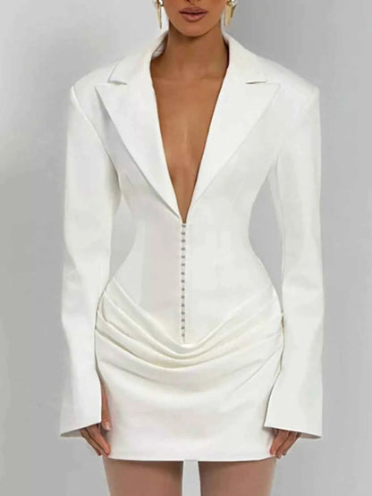 Full Size Blazer-Style Long Sleeve Mini Dress Plus Size