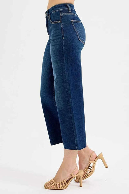 RISEN Full Size Tummy Control High Rise Crop Wide Jeans Plus Size