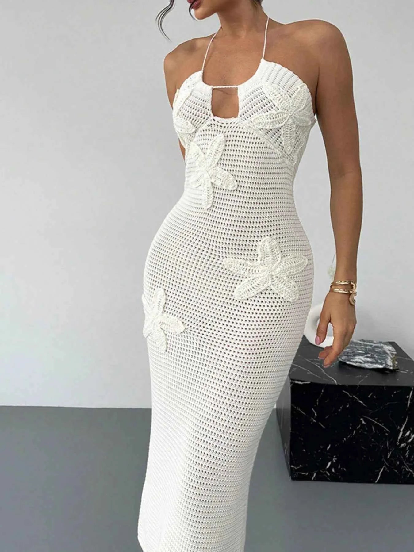 Crochet Backless Midi Knit Dress