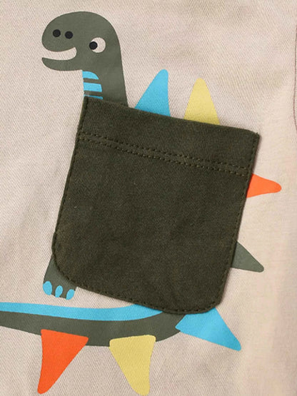 Children's Cute Dinosaur Pocket Short Sleeve T-Shirt