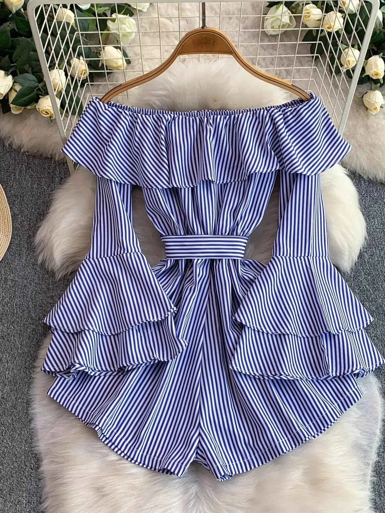 Off-Shoulder Flounce Sleeve Romper