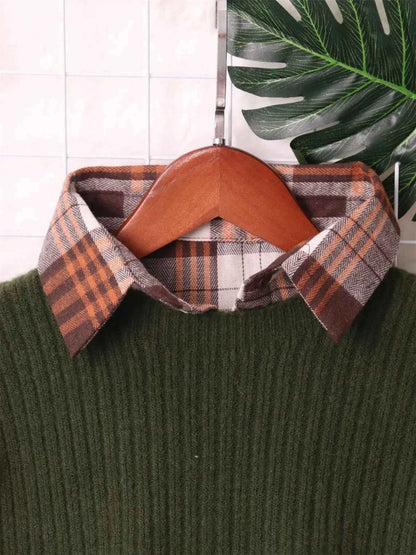 Plaid Long Sleeve Sweater Dress