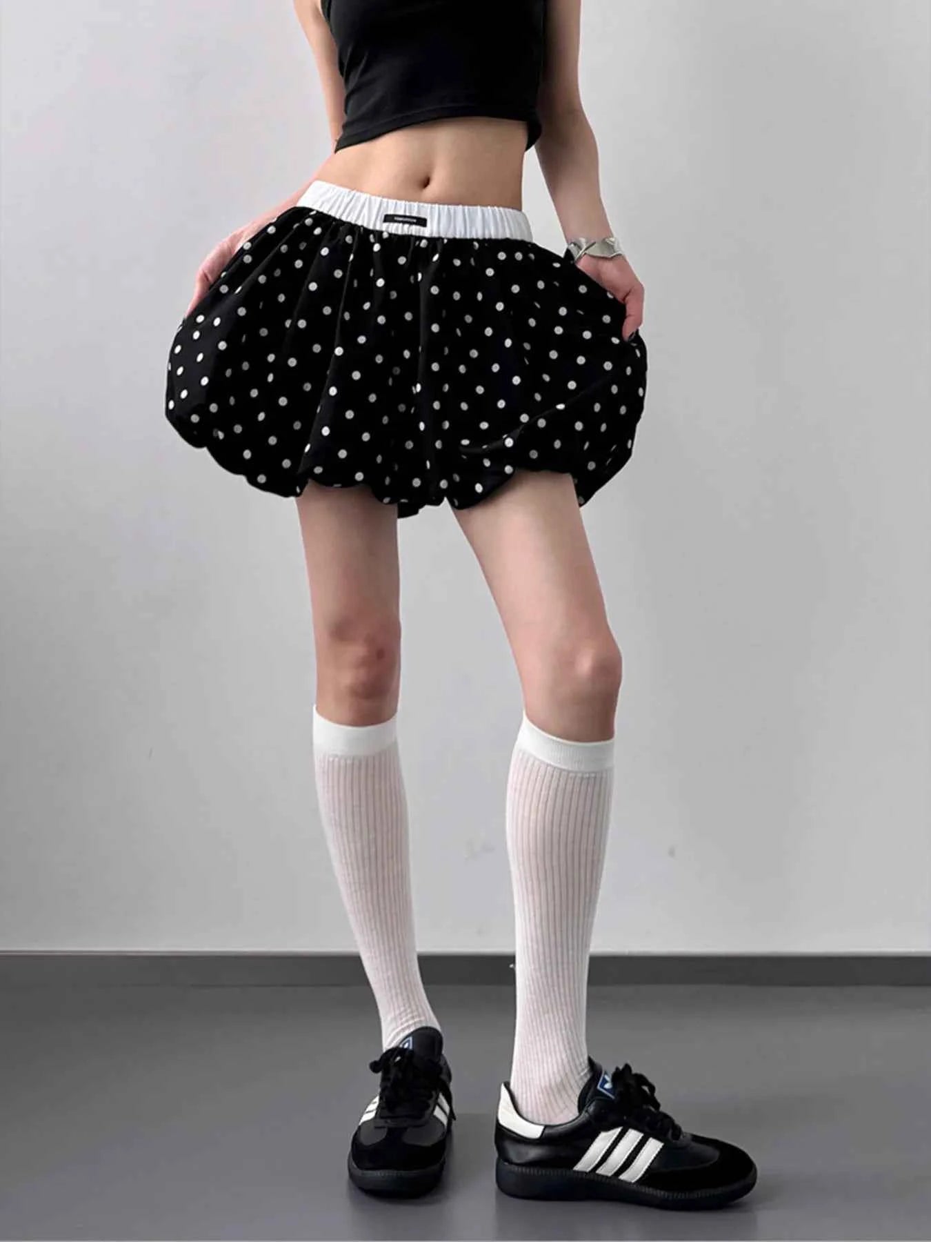Polka Dot Bubble Shorts with Elastic Waistband