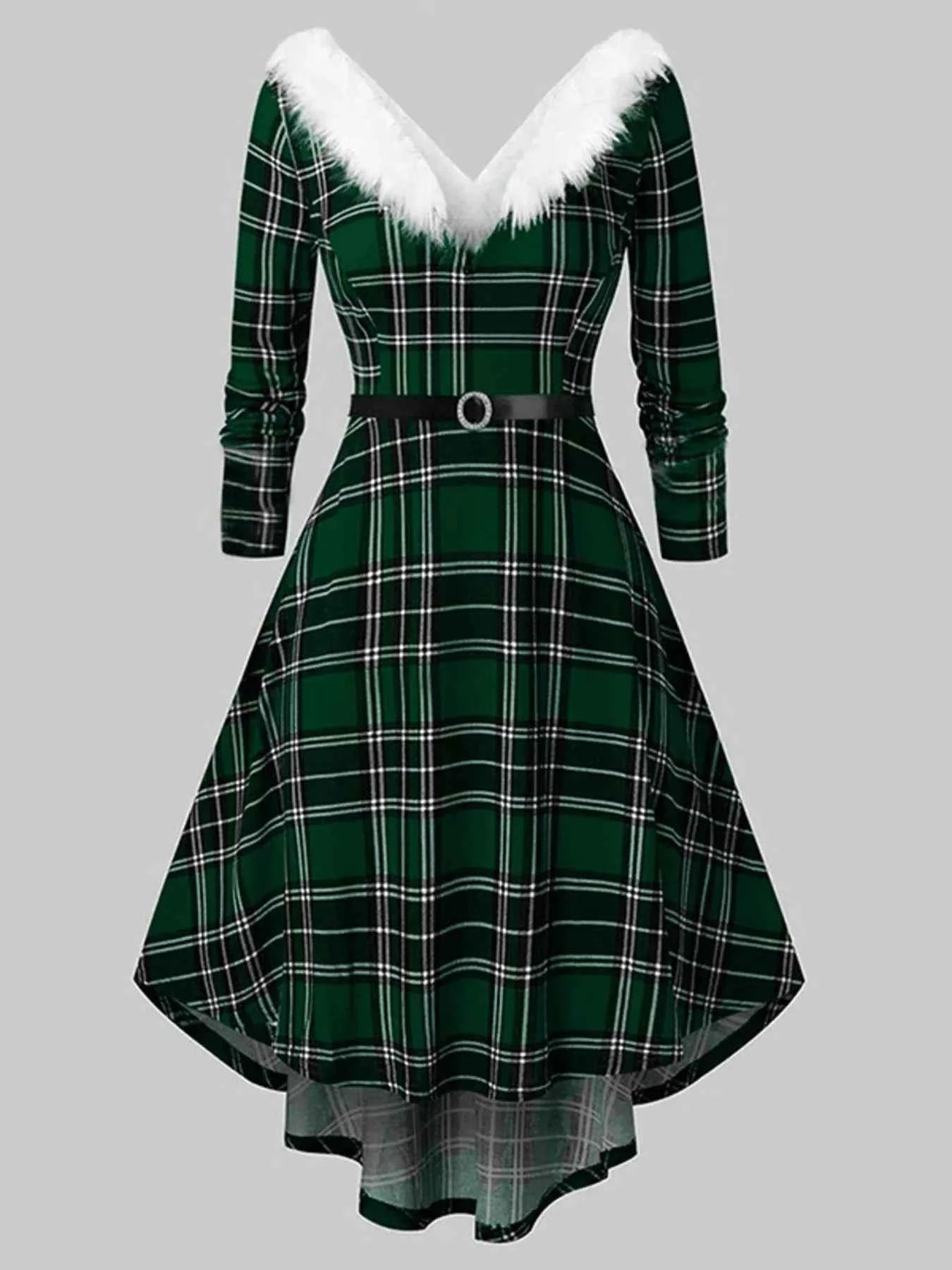Fuzzy Trim Long Sleeve Christmas Dress