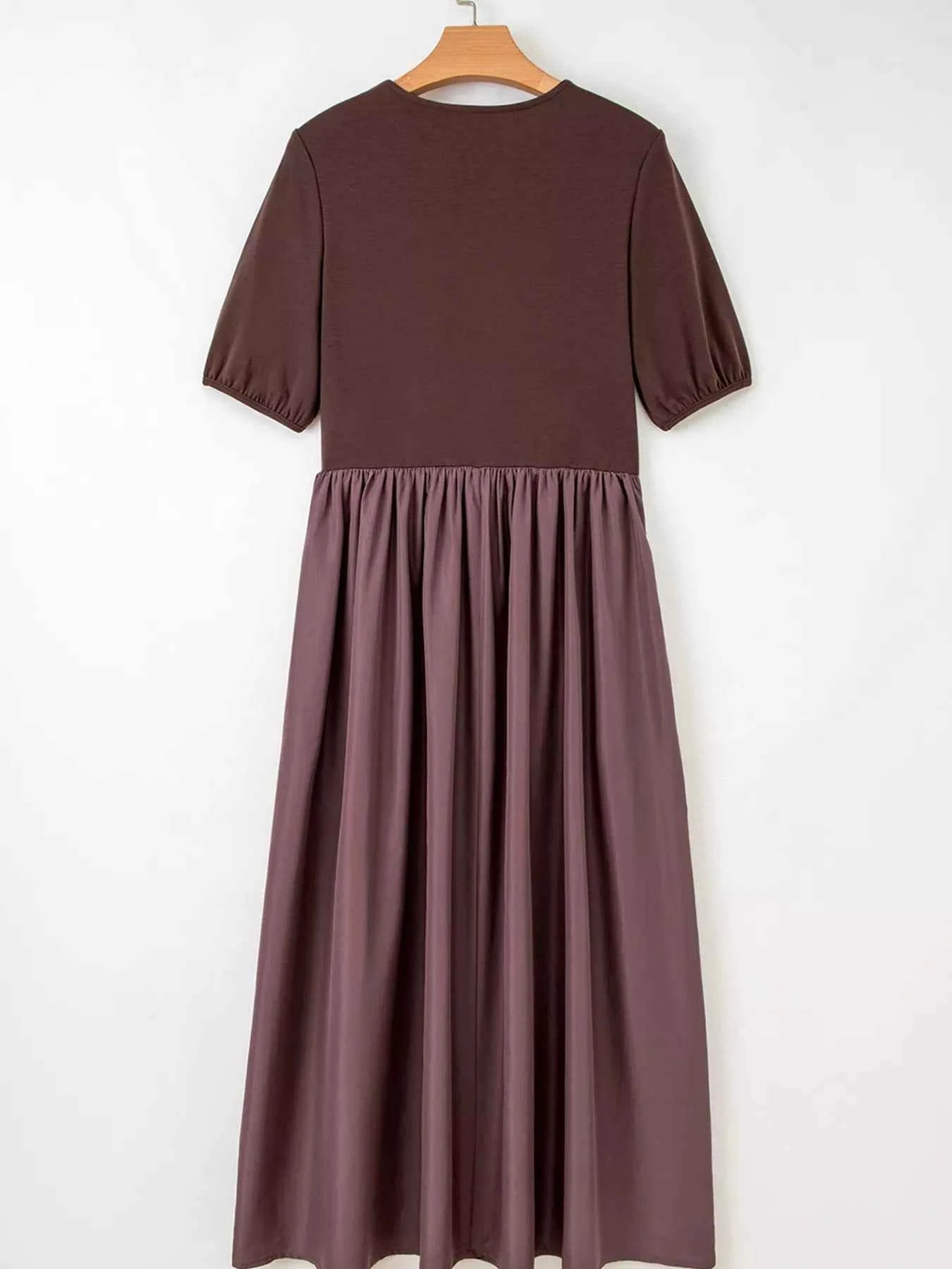 Short Sleeve Knit Top Patchwork Pleated Dress