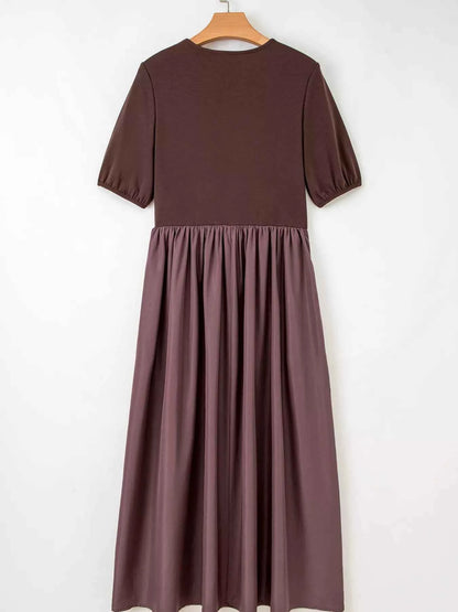 Short Sleeve Knit Top Patchwork Pleated Dress