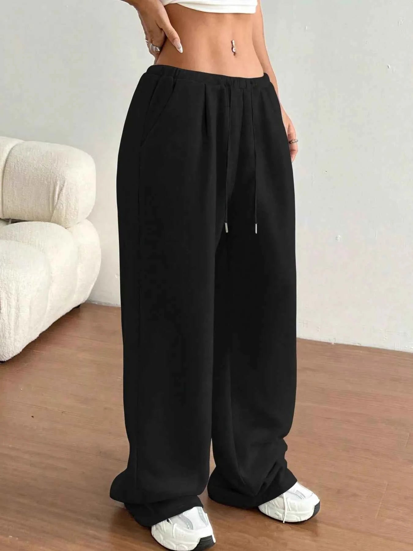 Casual Drawstring High Waist Wide Leg Sweatpants