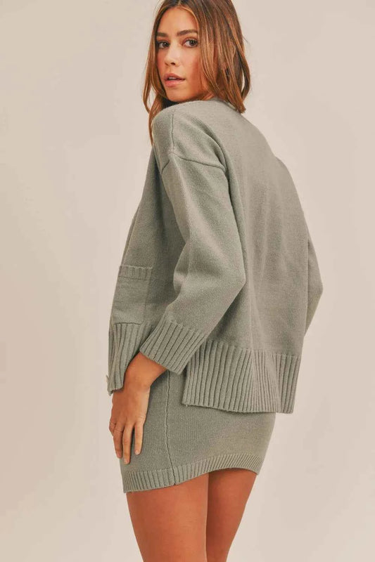 MABLE 3 Pieces Sweater Set with Crop Cami, Mini Skirt, Cardigan