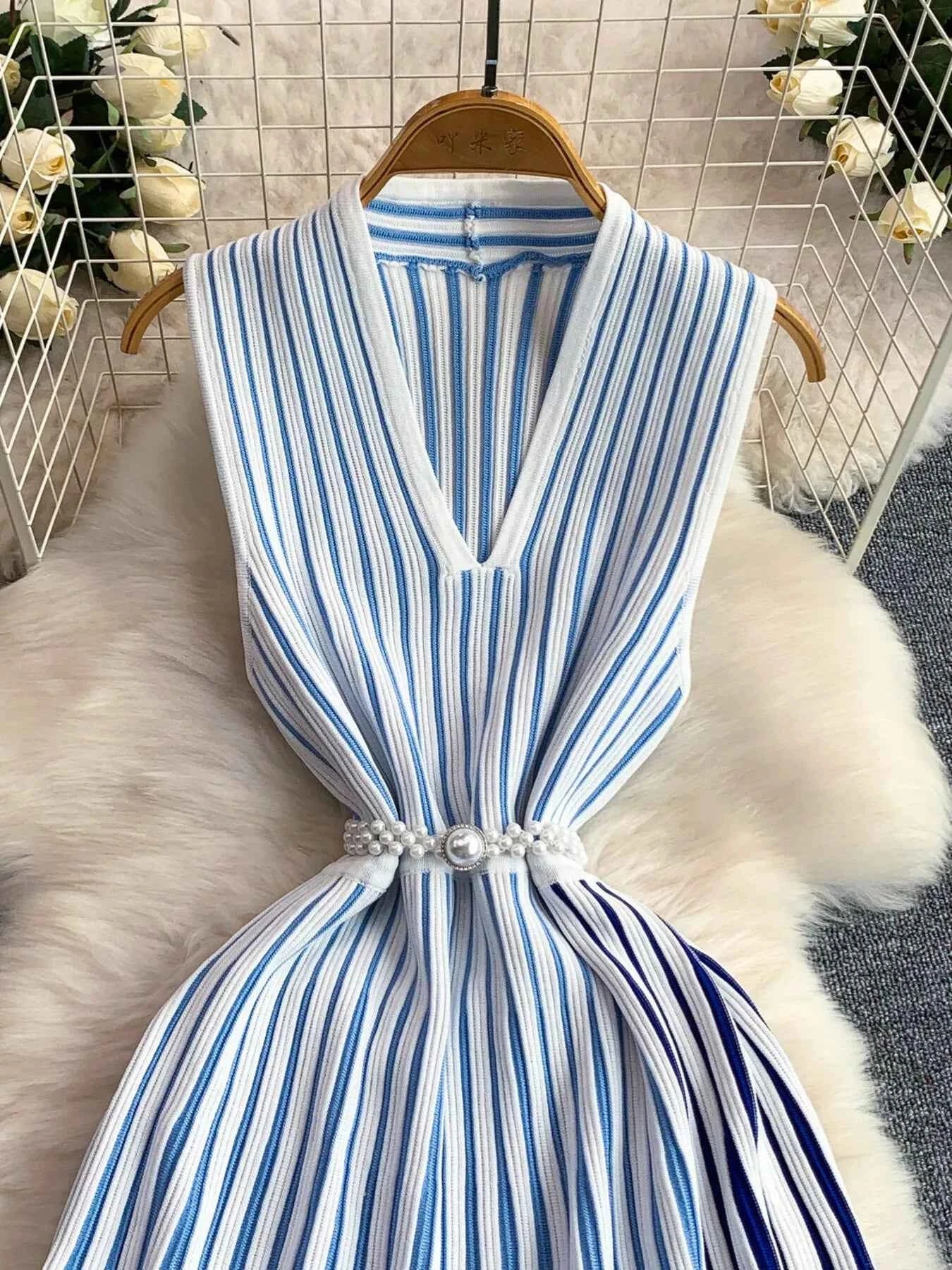 Striped Sleeveless Midi Dress