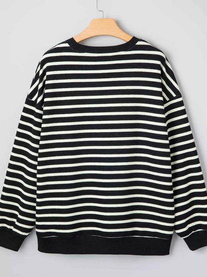 Stripe Contrast MERRY Letter Christmas Print Drop Shoulder Sweatshirt