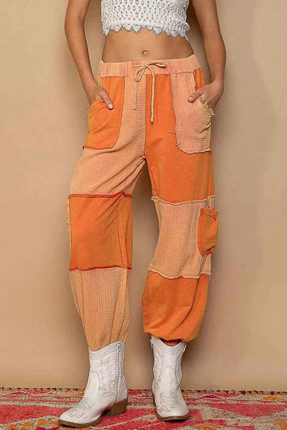 POL Drawstring Pocketed Contrast Jogger Pants