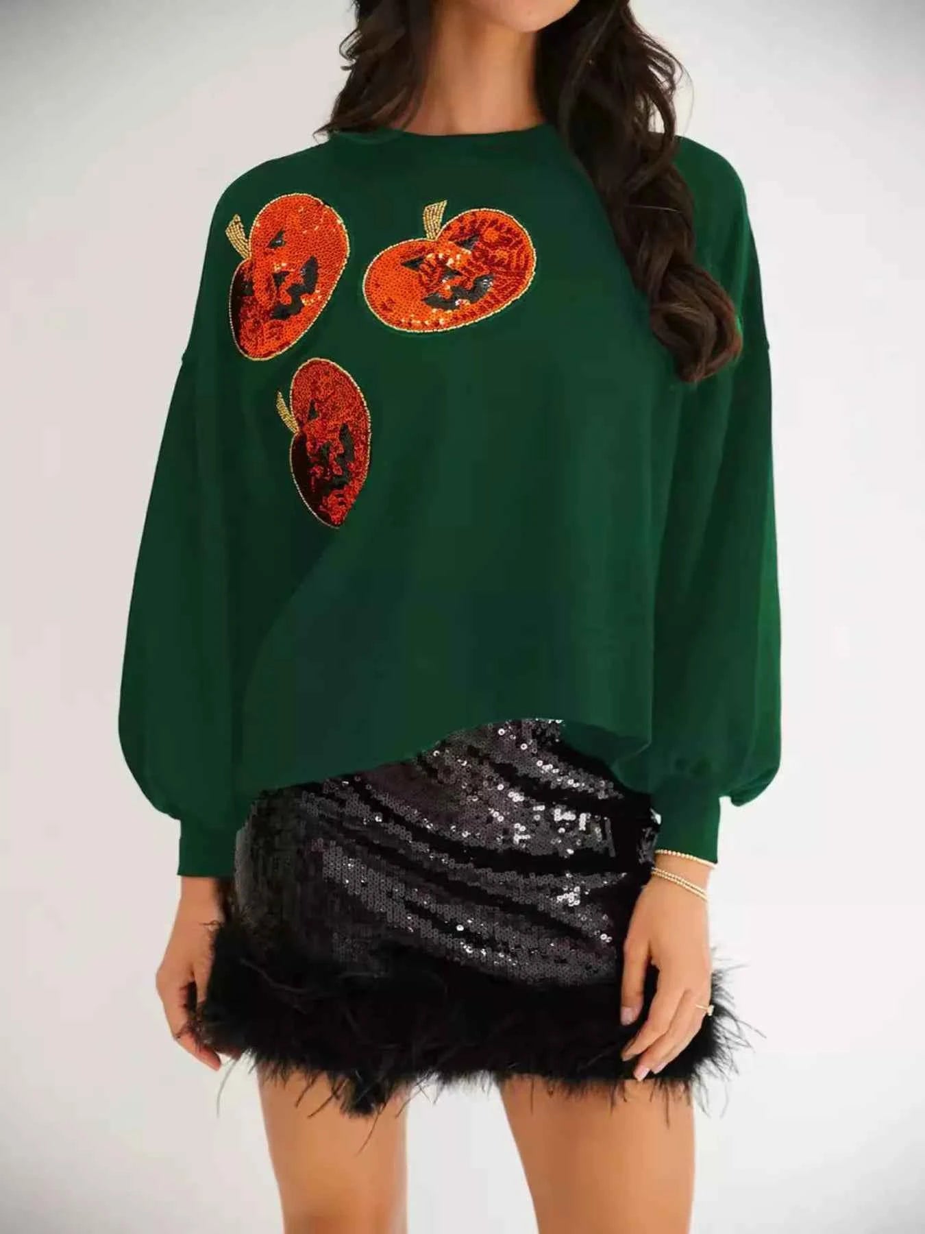 Halloween Pumpkin Round Neck Sweatshirt