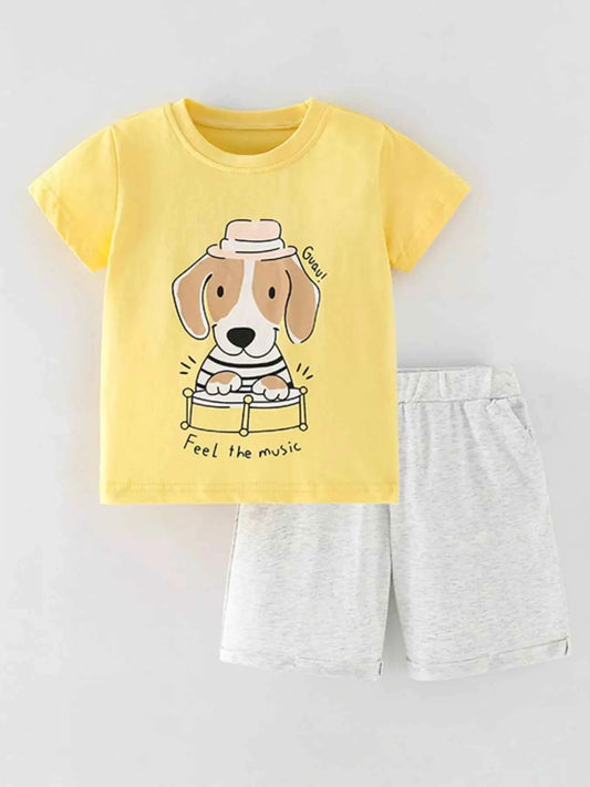 Children's Dog Graphic T-Shirt and Shorts Set