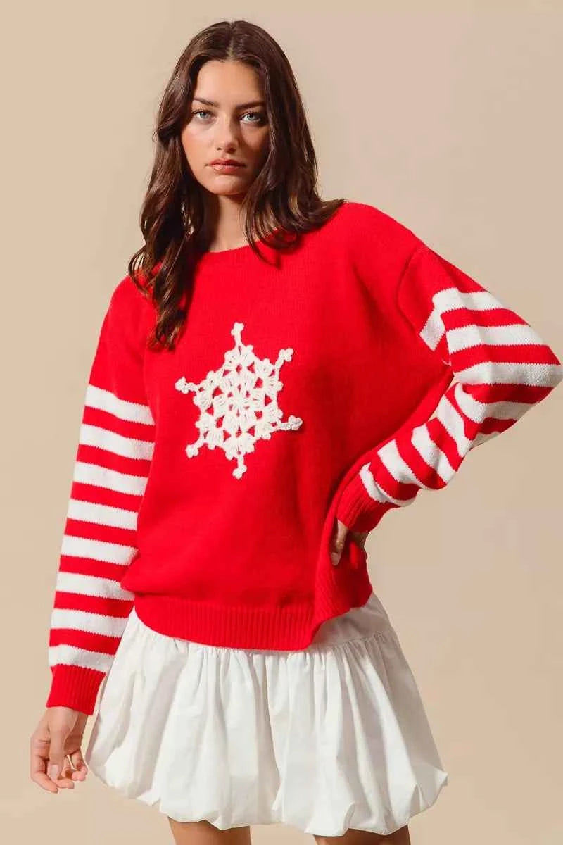 SO ME Christmas Snowflake Crochet Embellished Sweater