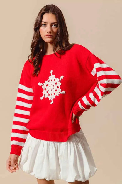 SO ME Christmas Snowflake Crochet Embellished Sweater