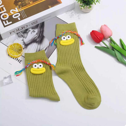 Cartoon Ribbed Knit Crew Socks